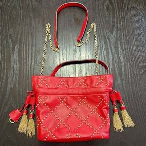 Radley London Sunny Rise Red Leather Studded Tassel Crossbody Bag